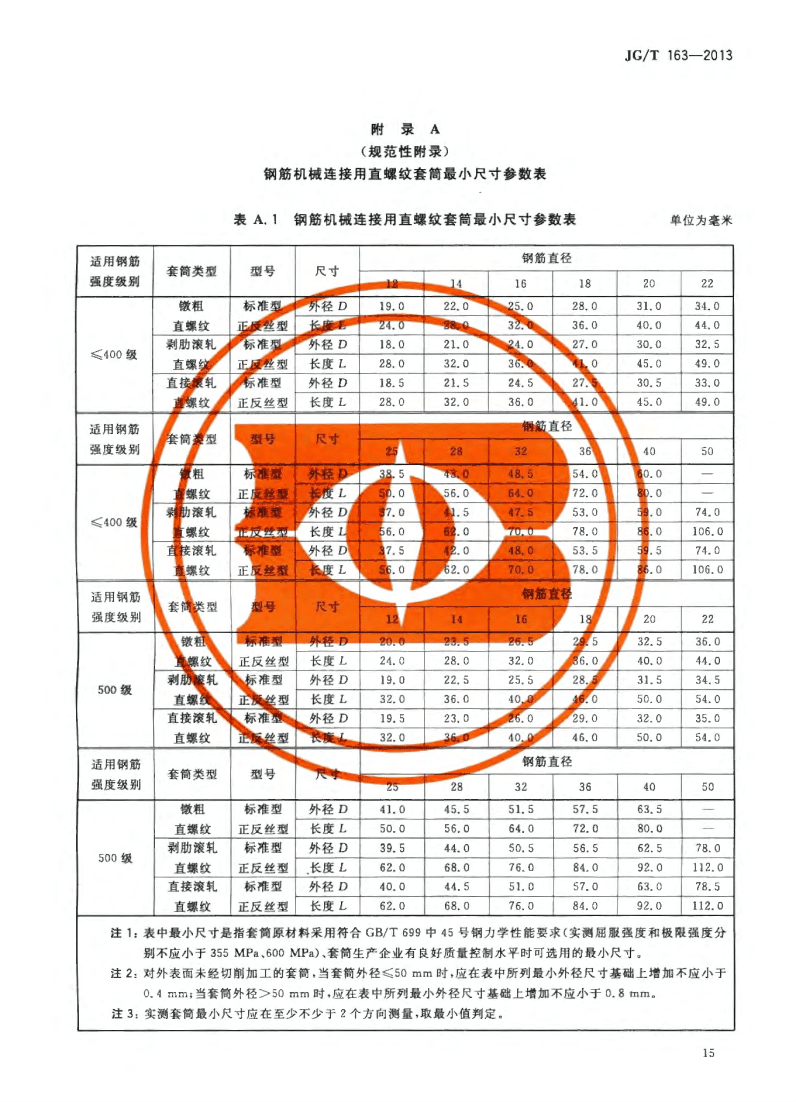 國標鋼筋套筒規格尺寸表